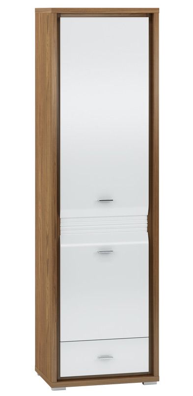 Armadio "Tempe" 02, noce / bianco lucido, inserto frontale: bianco - 203 x 60 x 41 cm (h x l x p), 2 ante, 1 cassetto e 5 scomparti