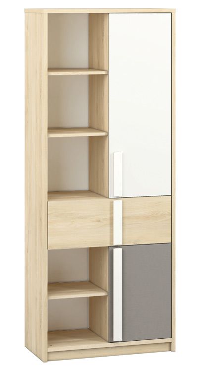 Cameretta - Armadio "Greeley" 03, faggio / bianco / grigio platino - 199 x 80 x 40 cm (h x l x p), 2 ante, 1 cassetto e 10 scomparti