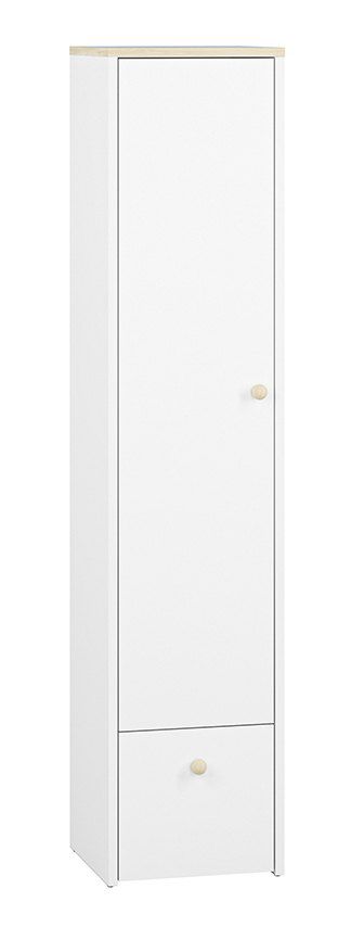 Cameretta - Armadio "Egvad" 06, bianco / faggio - 193 x 43 x 40 cm (h x l x p), 1 anta, 1 cassetto e 4 scomparti