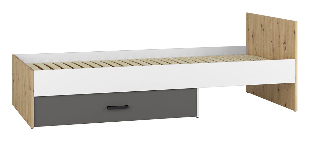 Letto singolo "Sallingsund" 09, rovere / bianco / antracite - 90 x 200 cm (l x l), 1 cassetto