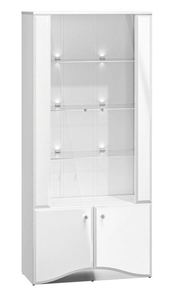 Vetrinetta "Sydfalster" 01, bianco / bianco lucido - 191 x 87 x 41 cm (h x l x p), 4 ante e 5 scomparti