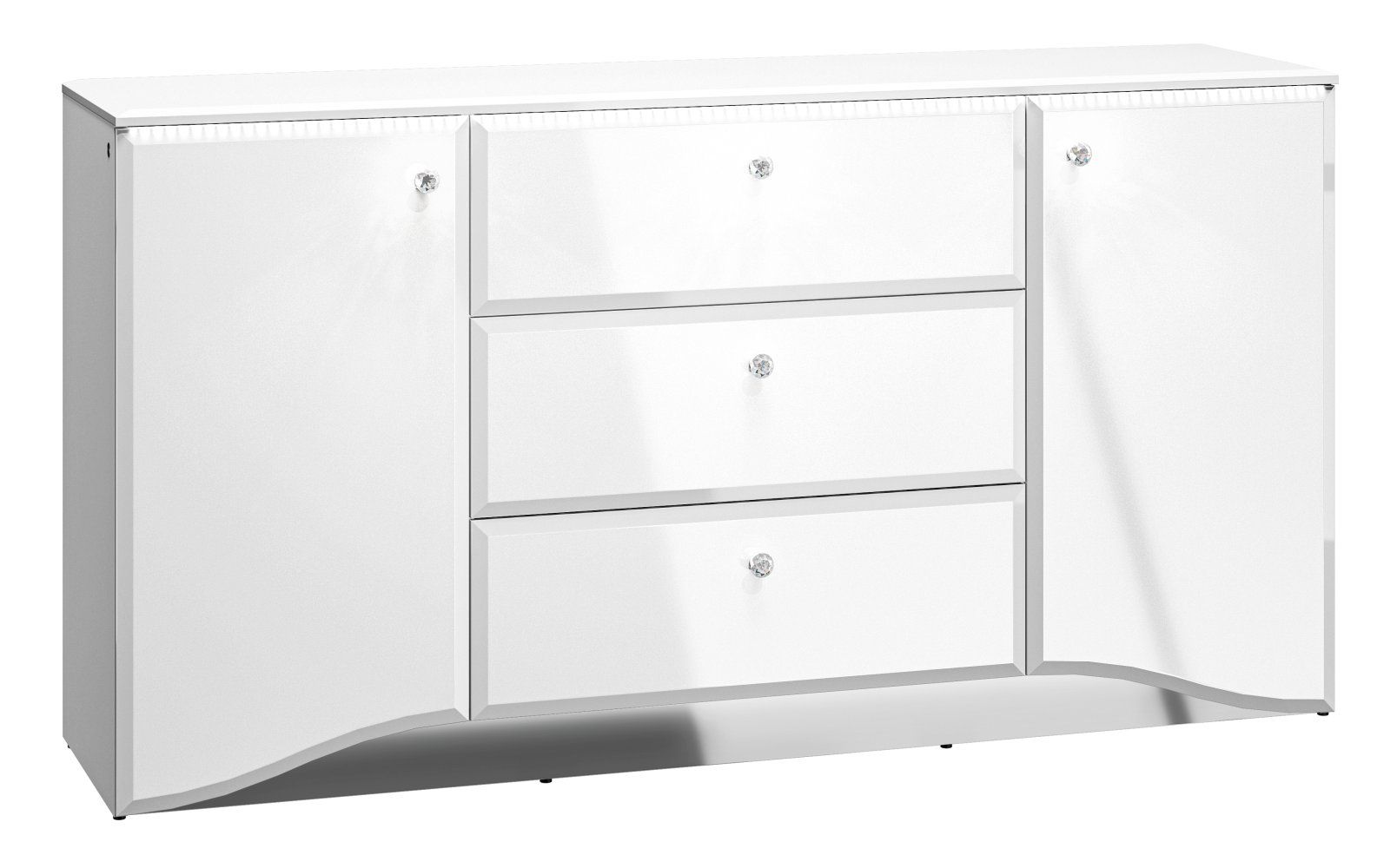 Cassettiera "Sydfalster" 02, bianco / bianco lucido - 85 x 160 x 41 cm (h x l x p), 2 ante, 3 cassetti e 4 scomparti