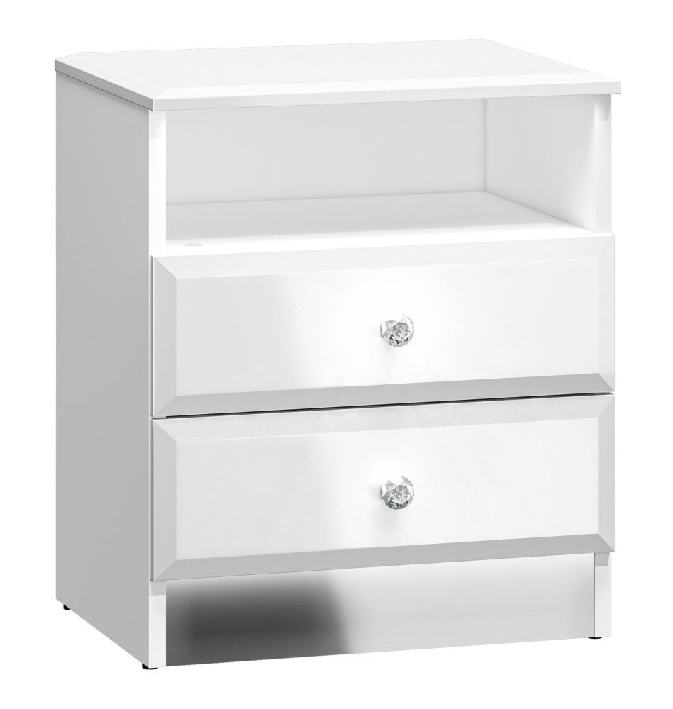 Comodino "Sydfalster" 04, bianco / bianco lucido - 53 x 45 x 34 cm (h x l x p), 2 cassetti e 1 scomparto