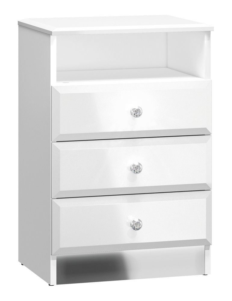 Comodino "Sydfalster" 07, bianco / bianco lucido - 68 x 45 x 34 cm (h x l x p), 3 cassetti e 1 scomparto