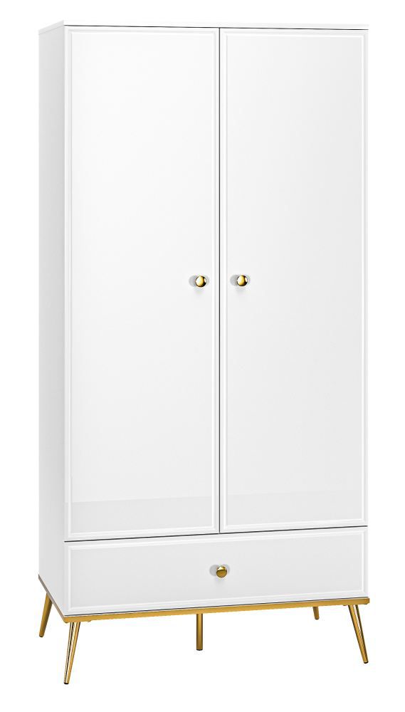 Armadio "Roanoke" 01, molto spazioso, bianco / bianco lucido - 190 x 92 x 53 cm (h x l x p), 2 ante, 1 cassetto e 1 ripiano