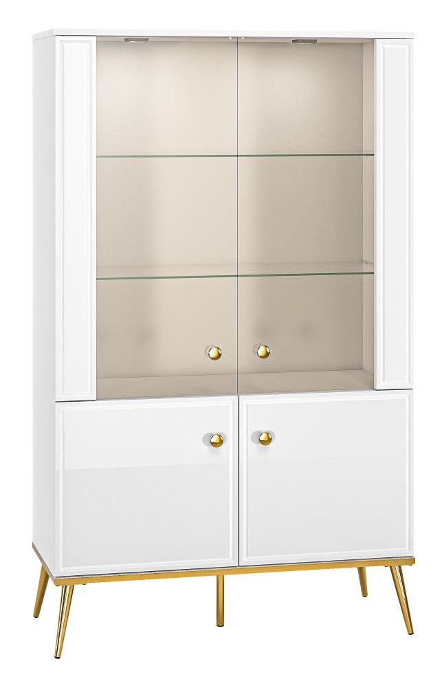 Vetrinetta "Roanoke" 03, bianco / bianco lucido - 152 x 92 x 40 cm (h x l x p), 4 ante e 4 scomparti