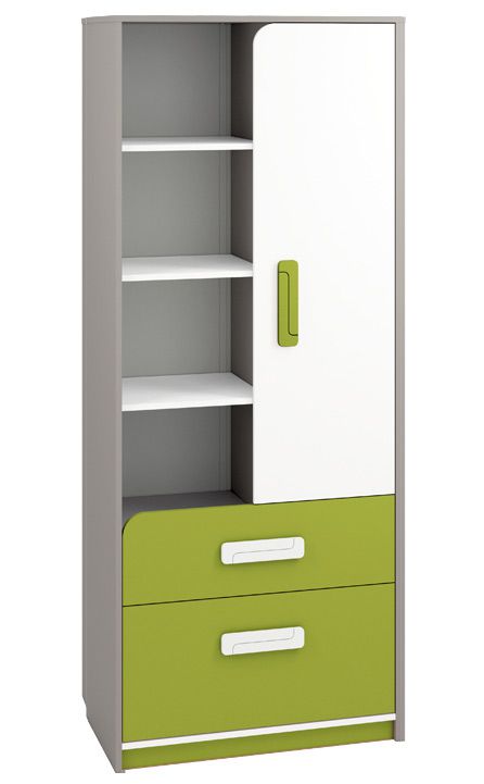 Cameretta - Armadio "Renton" 03, grigio platino / bianco / verde - 199 x 80 x 40 cm (h x l x p), 1 anta, 2 cassetti e 8 scomparti