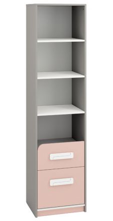 Cameretta - Scaffale "Renton" 06, grigio platino / bianco / rosa cipria - 199 x 50 x 40 cm (h x l x p), 2 cassetti e 4 scomparti