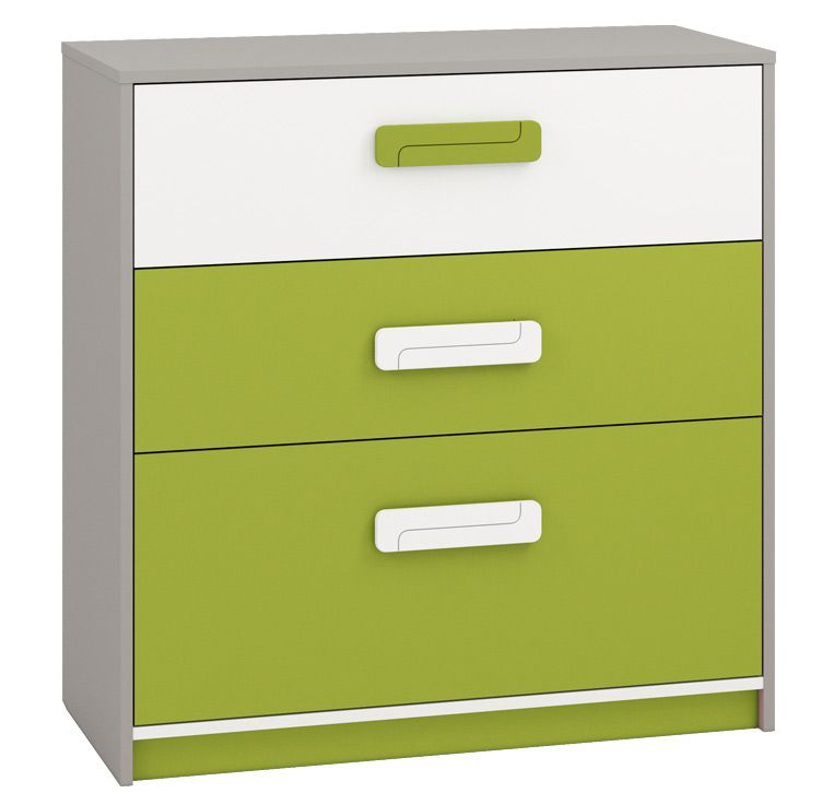 Cameretta - Cassettiera "Renton" 10, grigio platino / bianco / verde - 94 x 92 x 40 cm (h x l x p), 3 cassetti