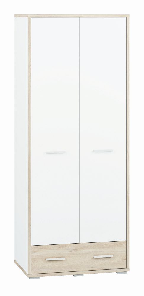 Cameretta - Armadio ad ante battenti "Forks" 01, rovere / bianco - 200 x 80 x 51 cm (h x l x p), 2 ante, 1 cassetto e 2 scomparti