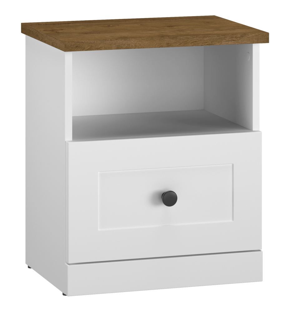 Comodino "Oulainen" 12, bianco / rovere - 54 x 46 x 34 cm (h x l x p), 1 cassetto e 1 ripiano