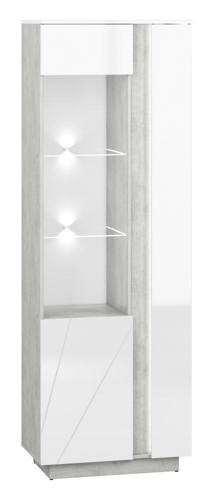 Vetrinetta "Antioch" 03, sinistra, bianco lucido / grigio chiaro - 201 x 69 x 40 cm (h x l x p), 2 ante e 10 scomparti