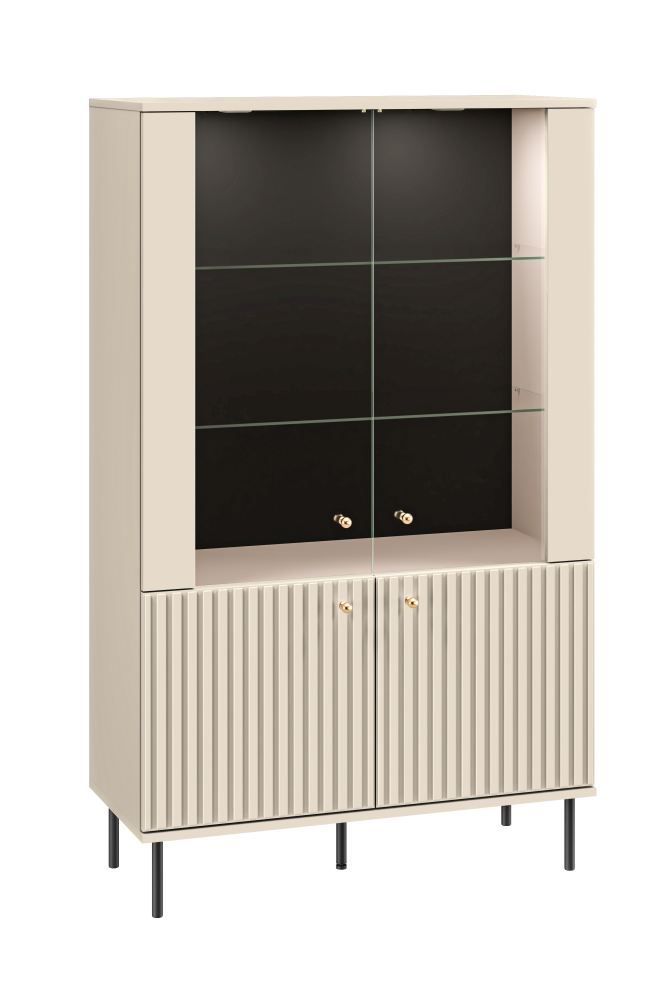 Vetrinetta Petkula 03, beige chiaro - 151 x 92 x 40 cm (h x l x p), con 4 ante e 4 scomparti