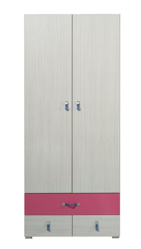 Cameretta - Armadio ad ante battenti "Felipe" 02, rosa / bianco - 190 x 80 x 50 cm (h x l x p)