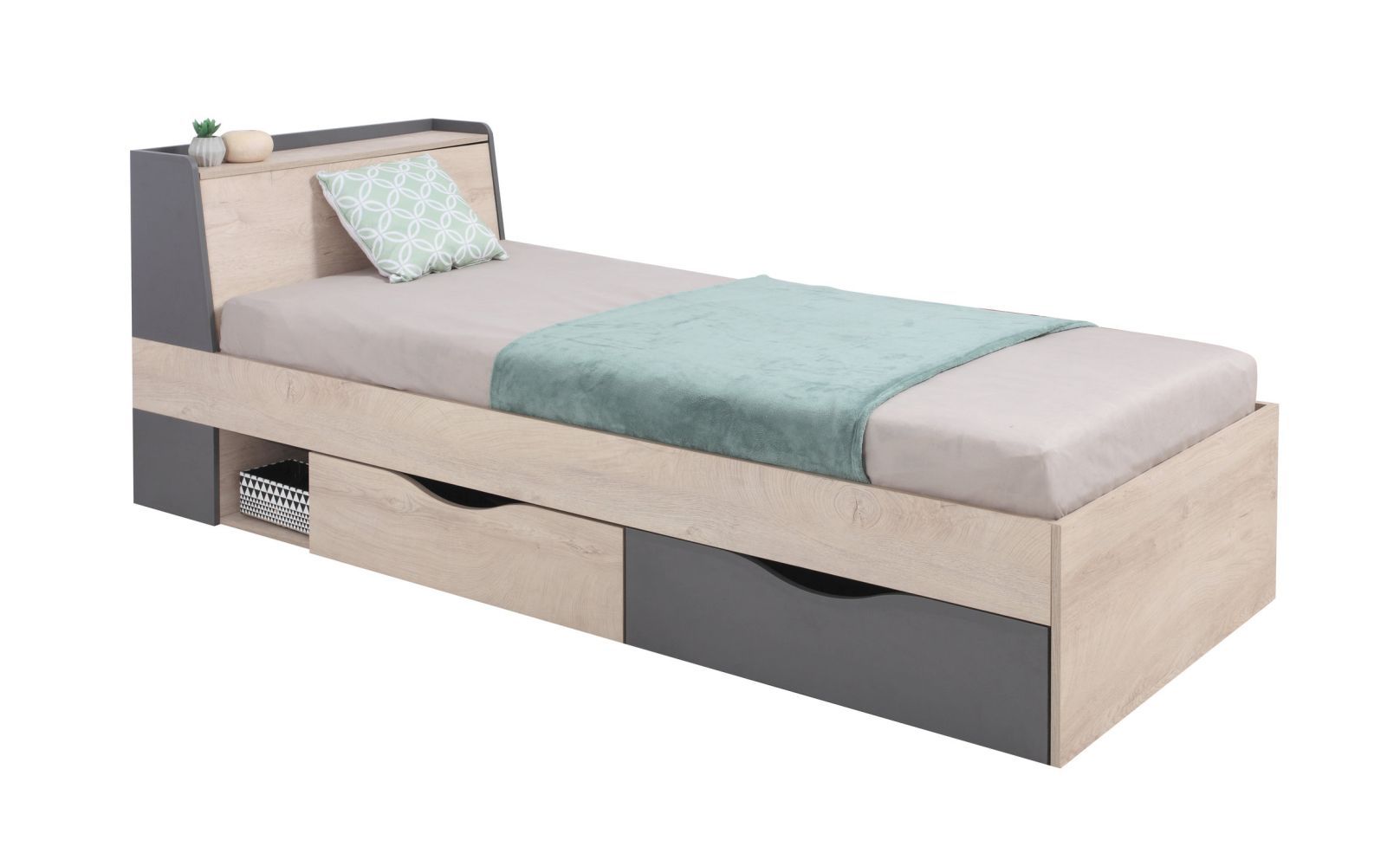 Letto singolo "Chiny" 14, rovere / grigio - 90 x 200 cm