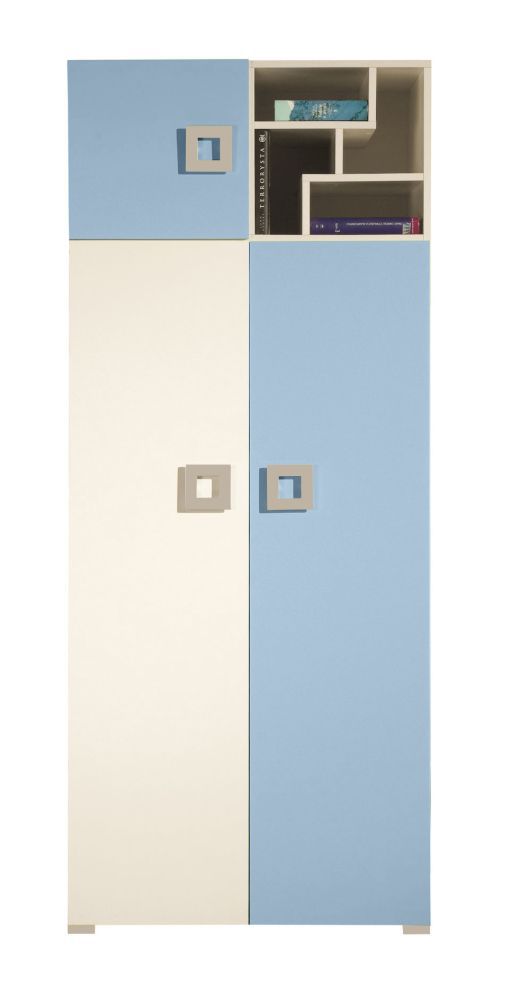 Cameretta - Armadio ad ante battenti "Namur" 02, blu / beige - 197 x 80 x 52 cm (h x l x p)