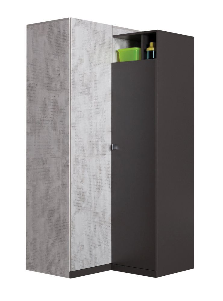 Cameretta - Armadio ad ante battenti / Armadio angolare "Ohey" 02, grigio scuro / grigio chiaro - 195 x 95 x 95 cm (h x l x p)