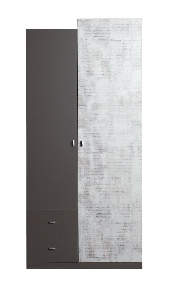 Cameretta - Armadio ad ante battenti "Ohey" 03, grigio scuro / grigio chiaro - 195 x 90 x 50 cm (h x l x p)