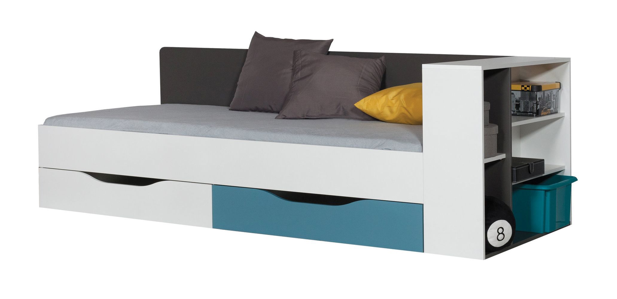 Letto singolo "Ohey" 12, grigio / bianco / blu - 90 x 200 cm (l x l)