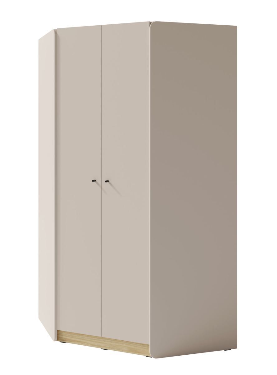 Armadio angolare Sampont 02, beige / rovere chiaro, 195 x 95 x 95 cm, con 10 ripiani e 2 appendiabiti, bordi in ABS, robusto e resistente