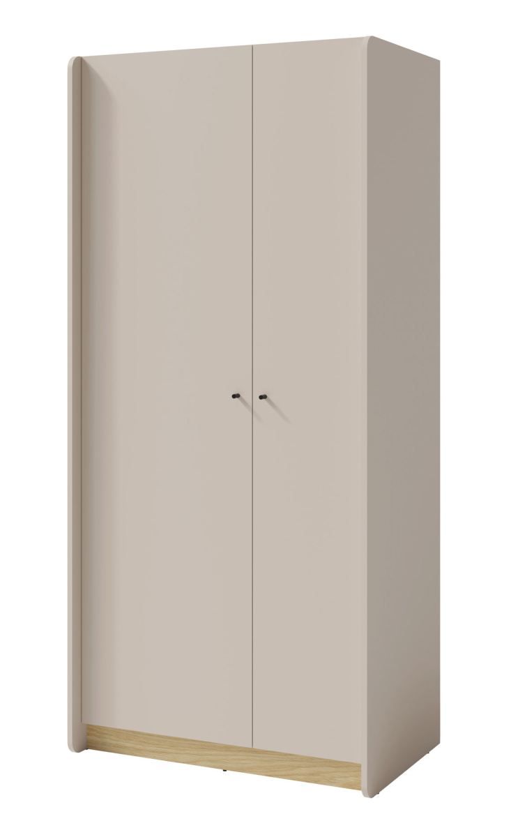 Armadio liscio Sampont 03, beige / rovere chiaro, 195 x 90 x 52 cm, con 7 scomparti e 1 asta appendiabiti, bordi in ABS, finitura di alta qualità