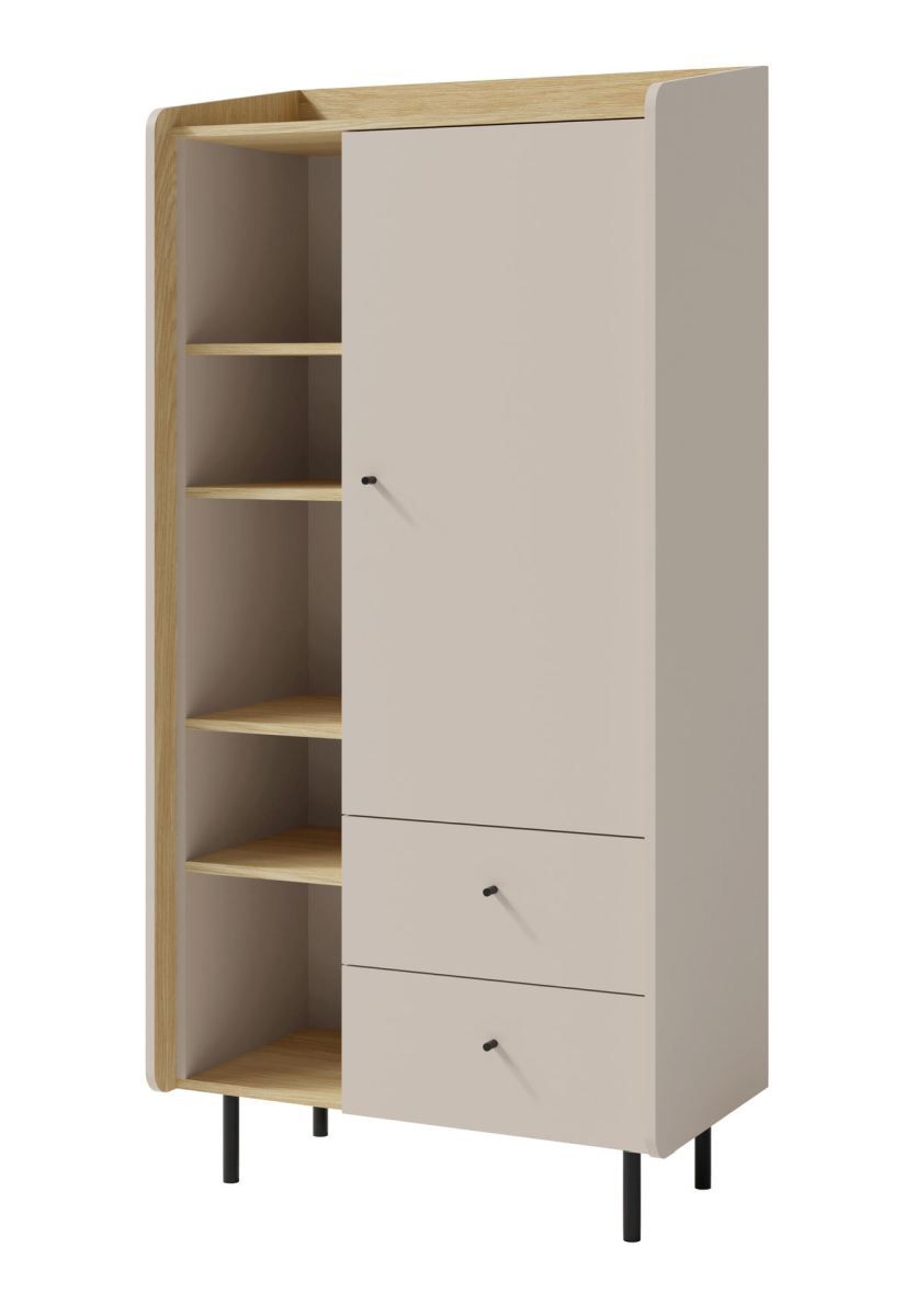 Elegante armadio Sampont 05, beige / rovere chiaro, 170 x 80 x 42 cm, con 9 scomparti e 2 cassetti, bordi in ABS, costruzione precisa, resistente