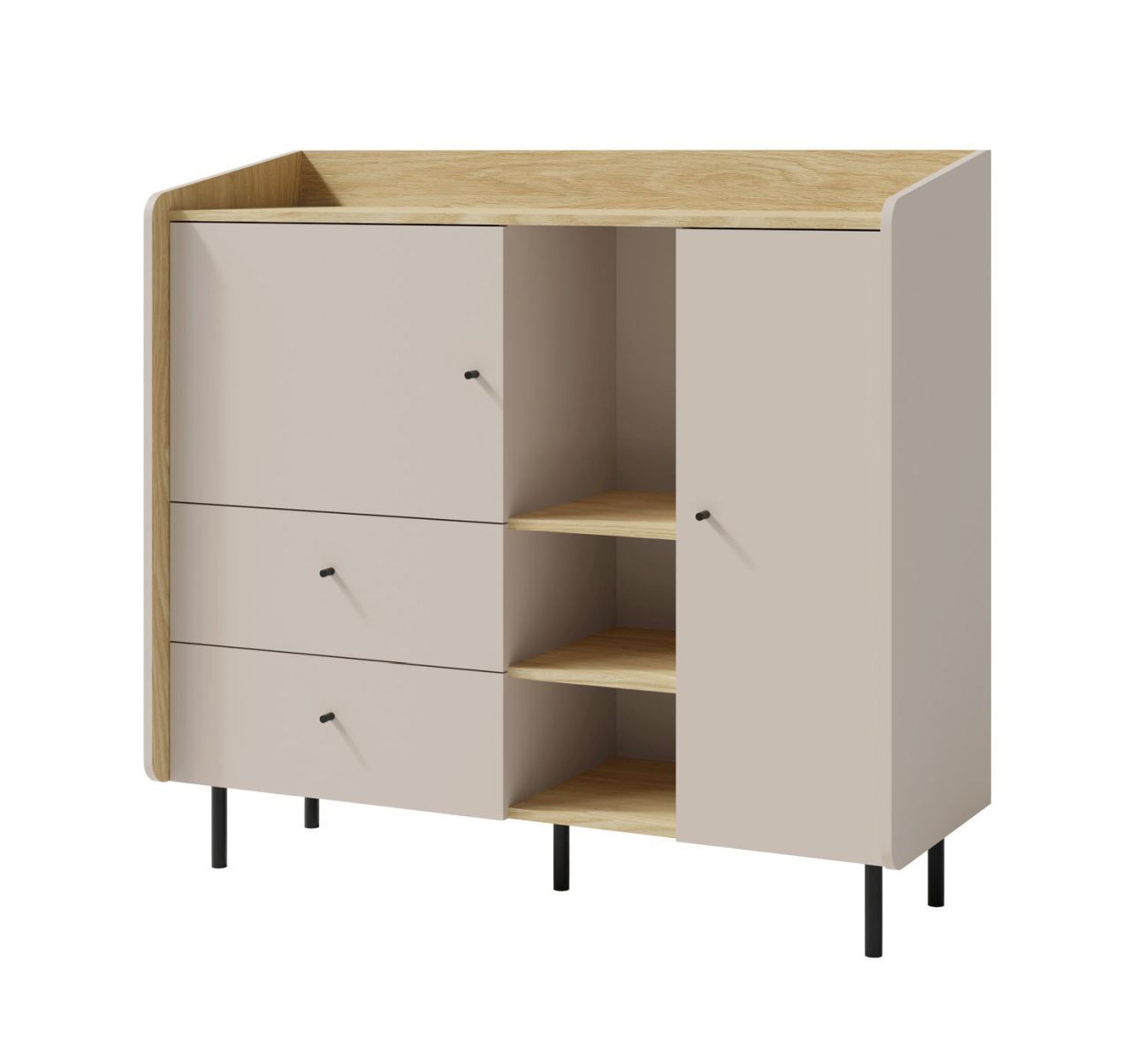 Cassettiera moderna Sampont 08, beige / rovere chiaro, 115 x 125 x 42 cm, con 8 scomparti e 2 cassetti, bordi in ABS, montaggio rapido e semplice