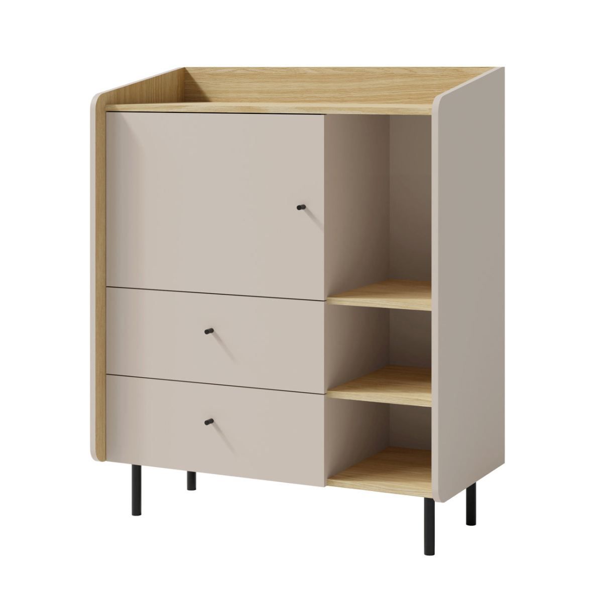 Cassettiera Sampont 09, beige / rovere chiaro, 115 x 95 x 42 cm, con 5 scomparti e 2 cassetti, bordi in ABS, resistente e moderno