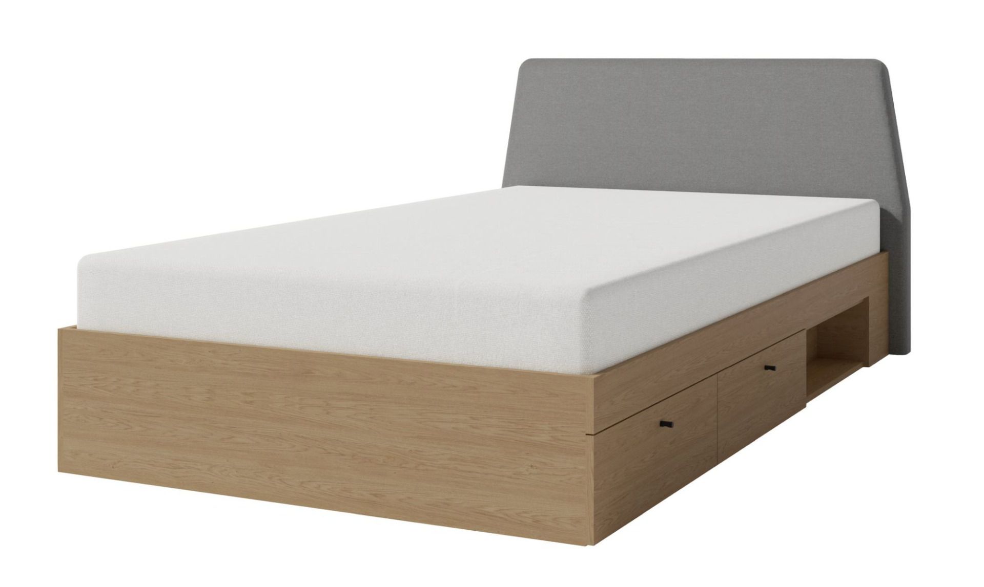 Letto singolo moderno con 2 cassetti Sampont 13, rovere scuro, superficie di sdraio 120 x 200 cm, bordi in ABS, comodo letto per ospiti, pannello forato come rete a doghe