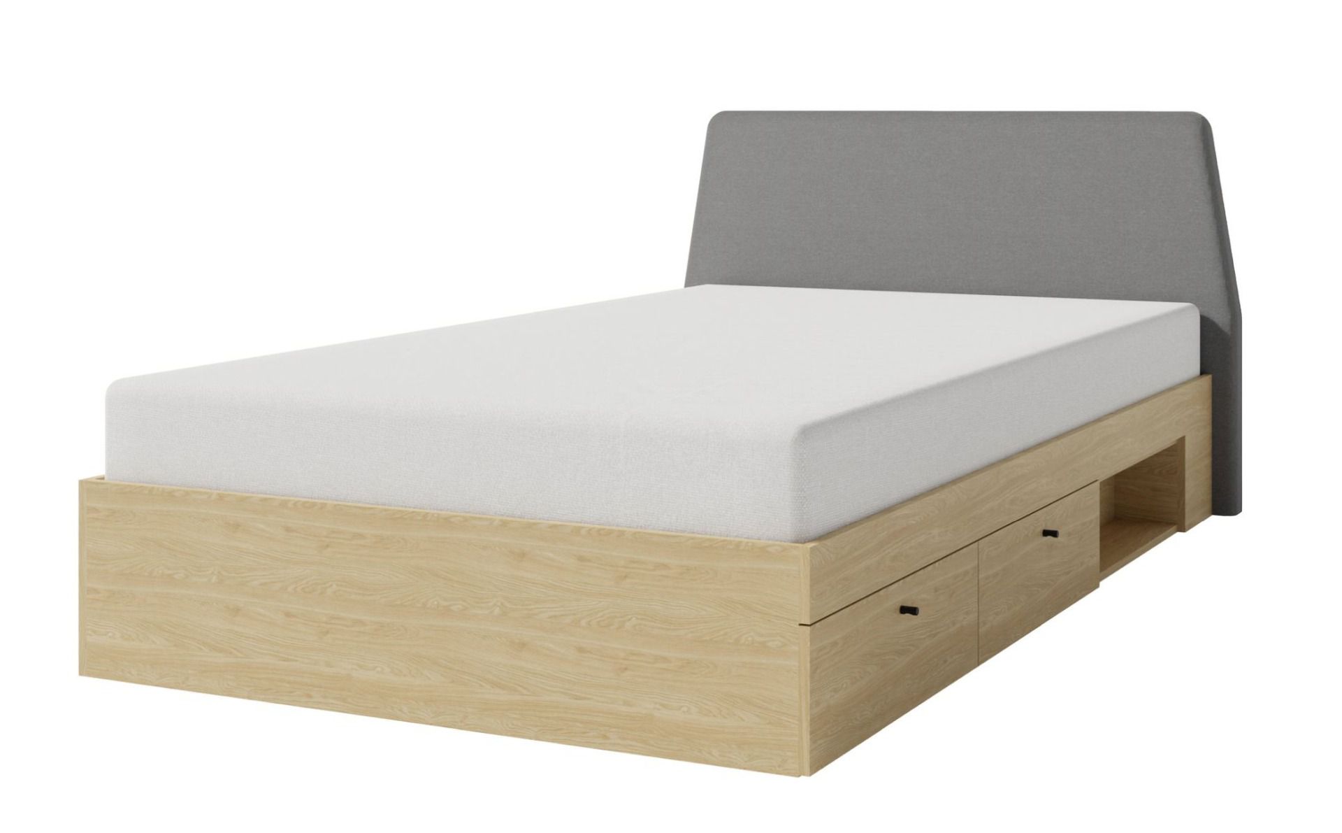 Letto singolo moderno con 2 cassetti Sampont 13, rovere chiaro, superficie di sdraio 120 x 200 cm, bordi in ABS, comodo letto per ospiti, pannello forato come rete a doghe