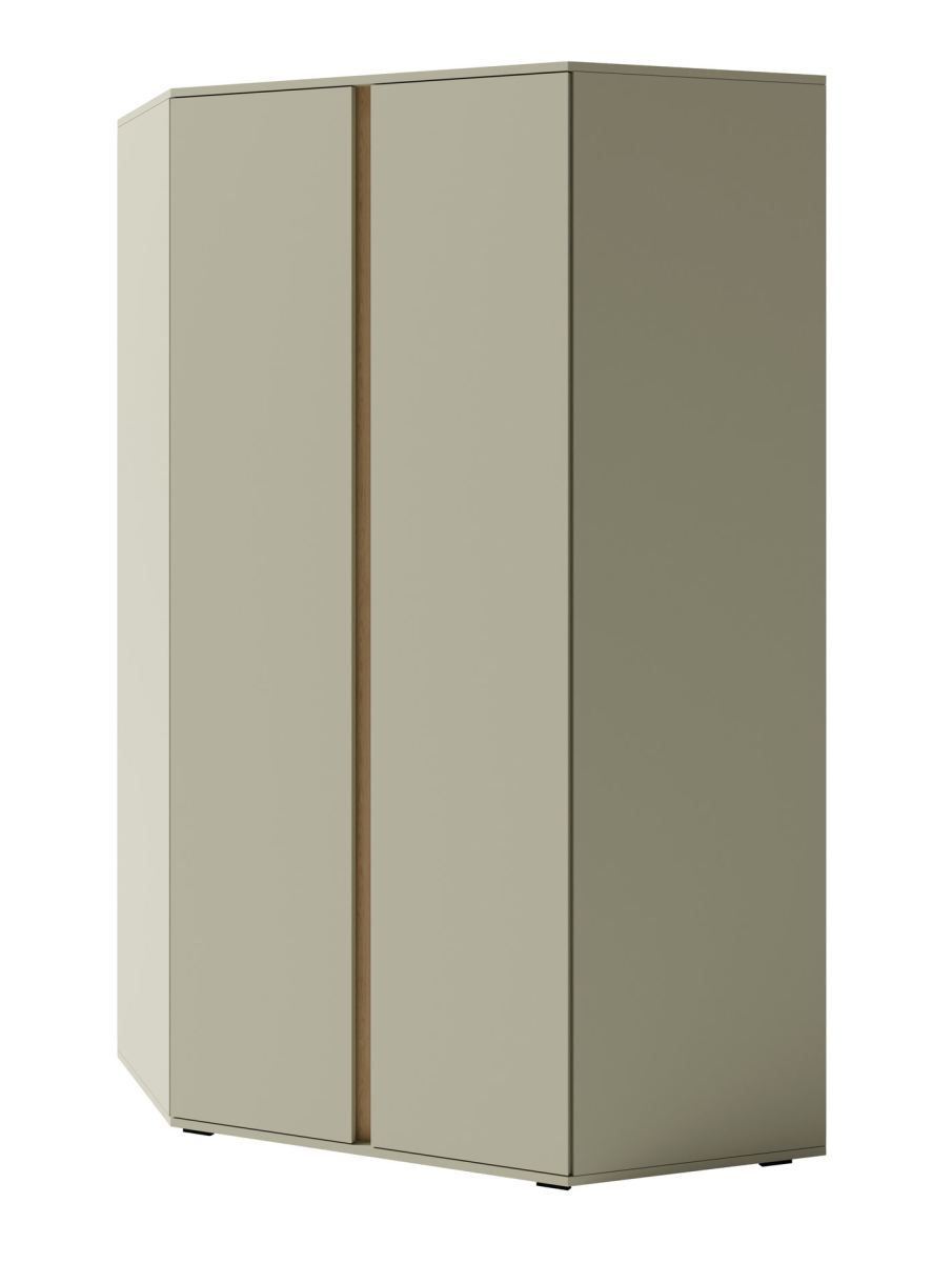 Armadio angolare Fricourt 02, verde menta / rovere scuro, 195 x 95 x 95 cm, con 10 ripiani e 2 appendiabiti, bordi in ABS, robusto e resistente