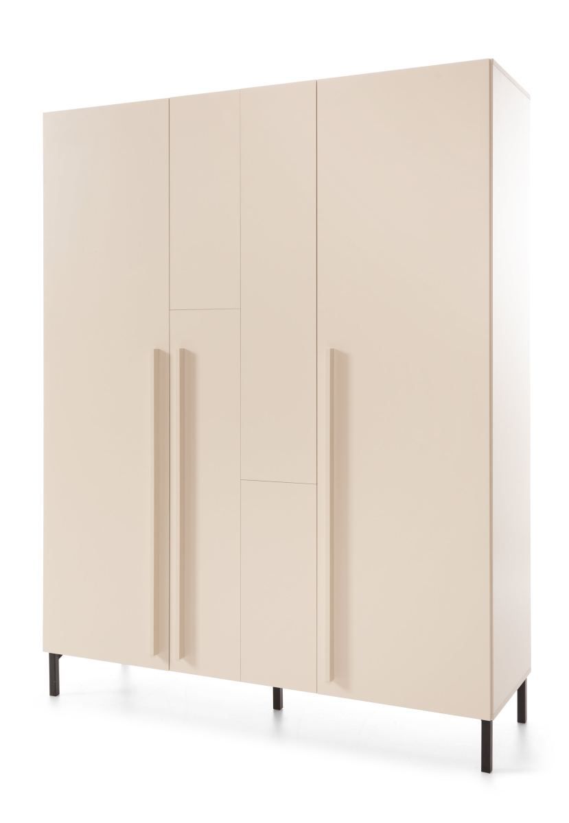 Armadio moderno Authie 01, beige, 195 x 150 x 50 cm, con 5 scomparti e 1 asta appendiabiti, bordi in ABS, robusto e resistente