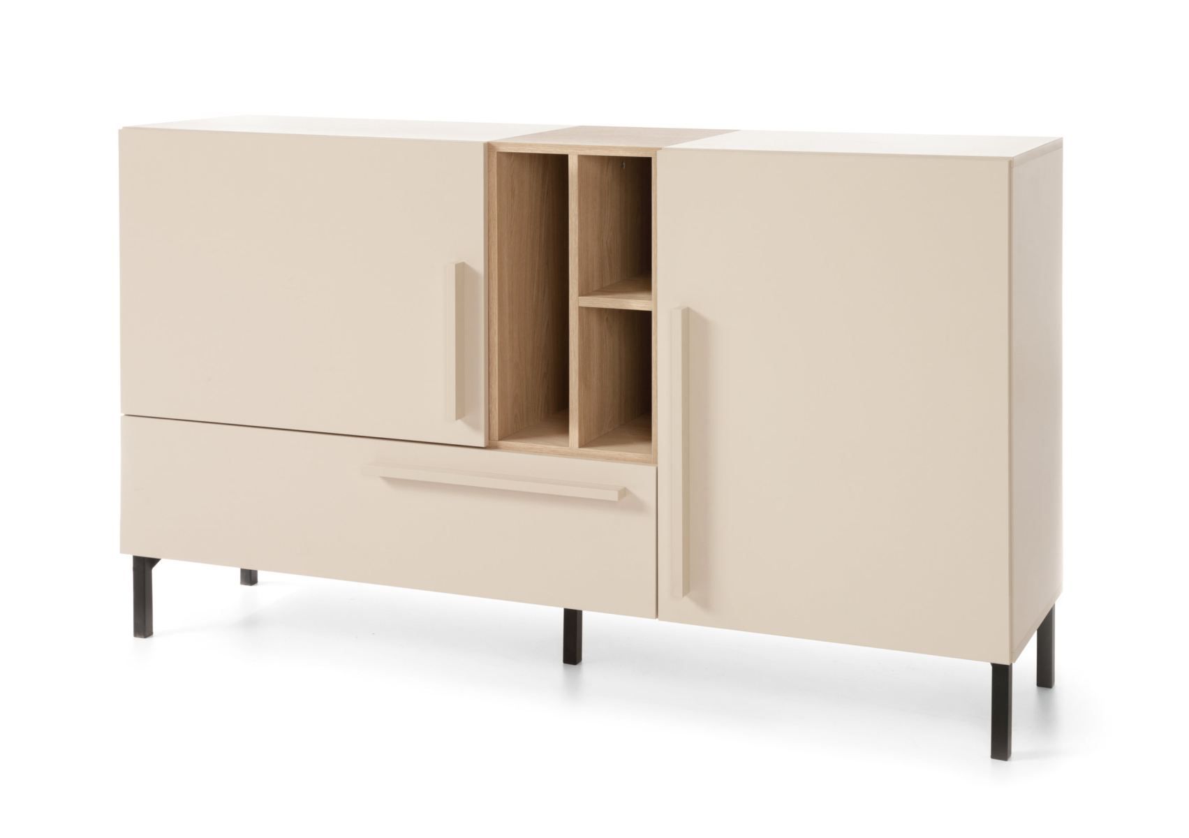 Cassettiera Authie 06, beige / rovere chiaro, 90 x 155 x 40 cm, con 1 cassetto e 7 scomparti, bordi in ABS, lavorazione pregiata, stabile e di alta qualità