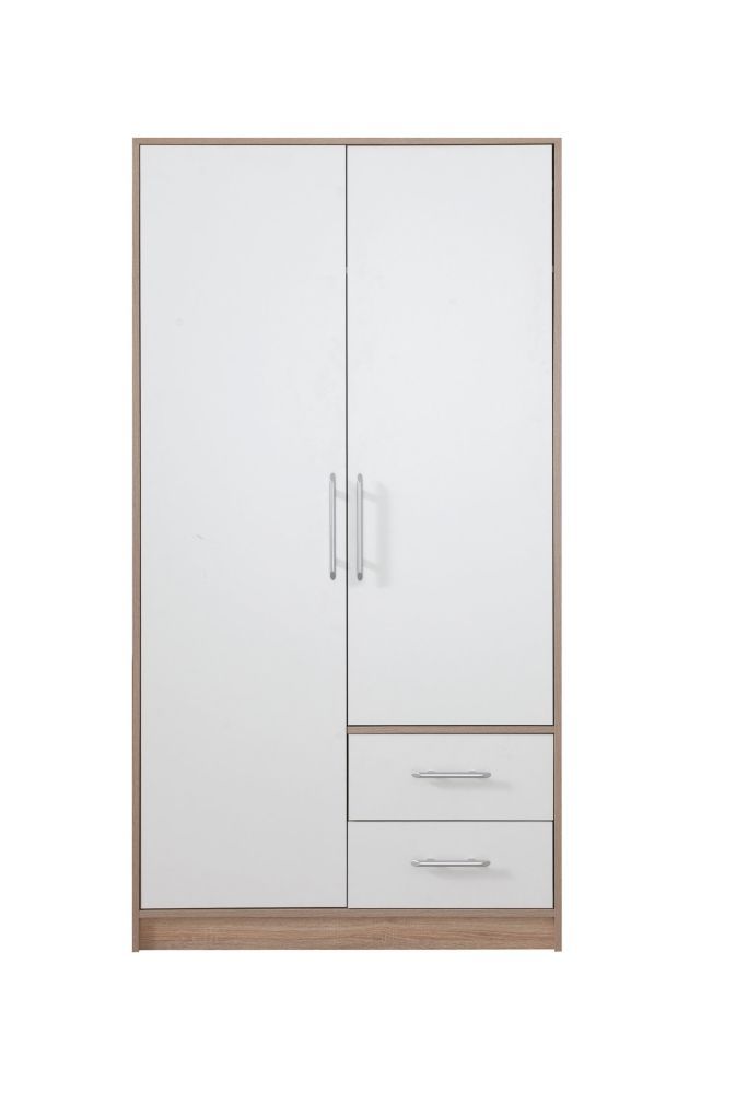 Armadio ad ante battenti "Hannut" 08, bianco / rovere - 190 x 100 x 56 cm (h x l x p)