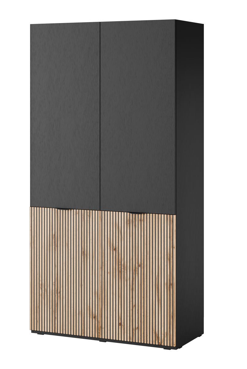 Armadio Bainton 01, colore: nero / rovere Wotan, 200 x 101 x 51 cm, 6 scomparti, 2 appendiabiti, tanto spazio, design elegante, resistente