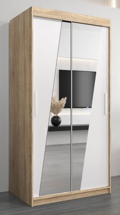 Armadio ad ante scorrevoli Guajara 01 con specchio, rovere Sonoma / bianco opaco - 200 x 100 x 62 cm (h x l x p)
