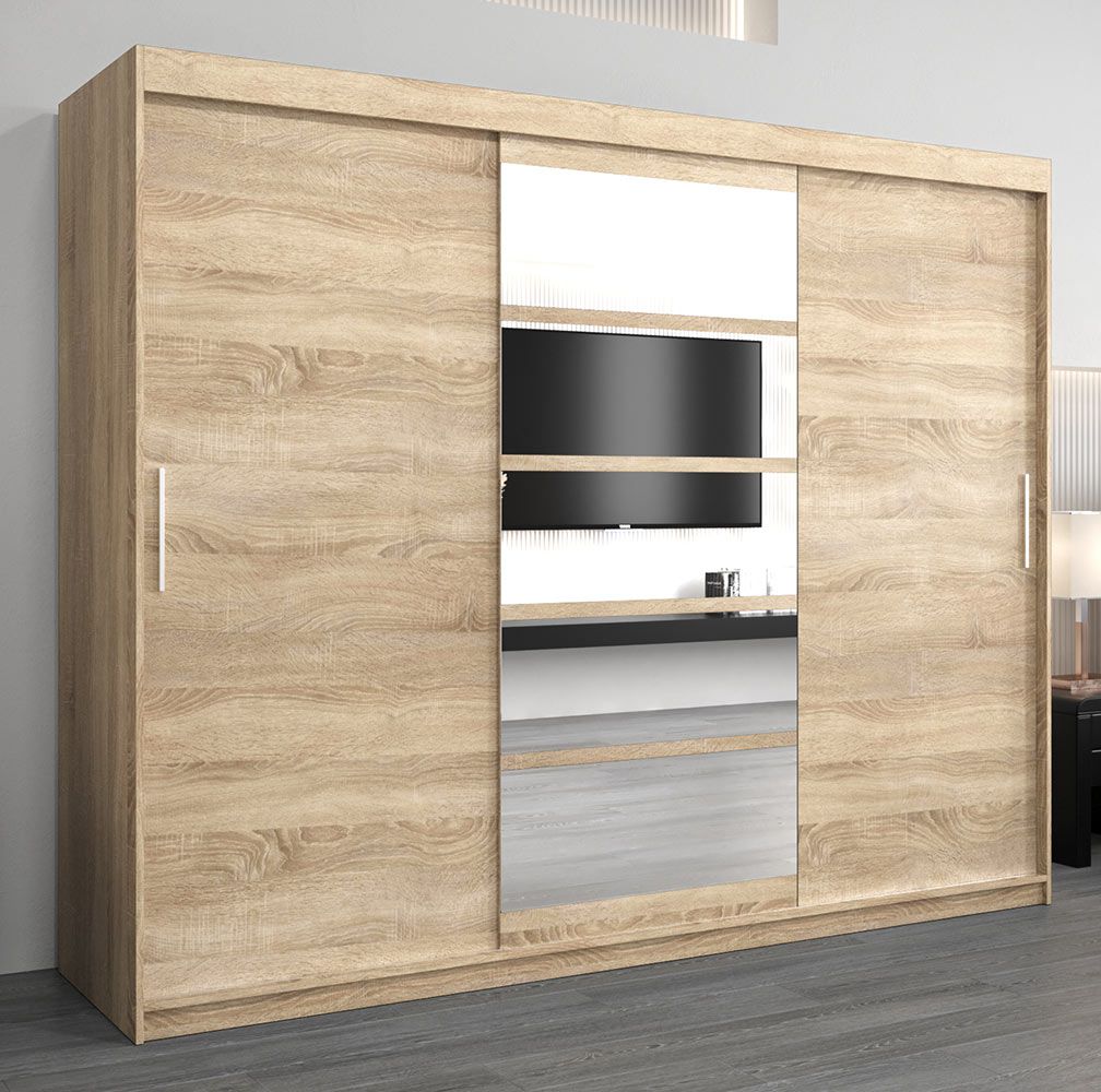 Armadio ad ante scorrevoli Aizkorri 06A con specchio, rovere Sonoma - 200 x 250 x 62 cm (h x l x p)