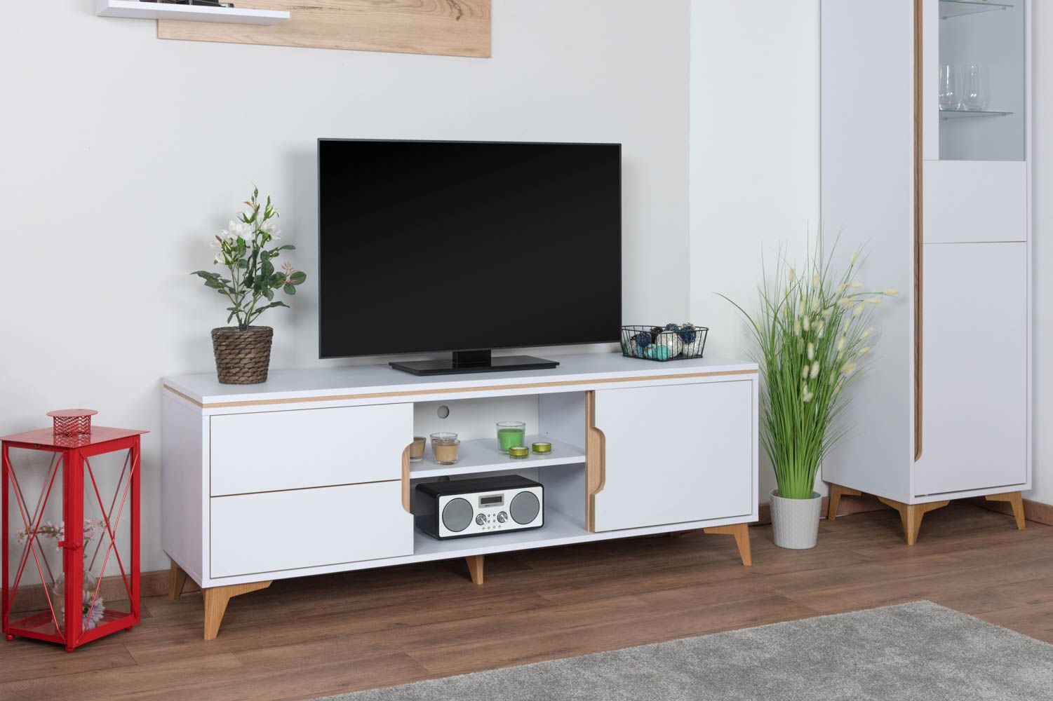 Mobile TV "Amanto" 8, bianco / frassino - 54 x 150 x 40 cm (h x l x p)