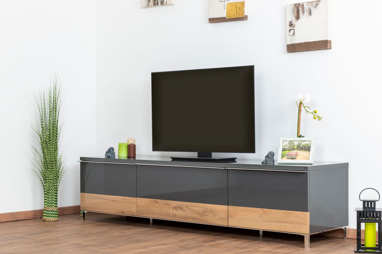 Mobile TV Vaitele 21, antracite lucido / noce - 46 x 188 x 45 cm (h x l x p)