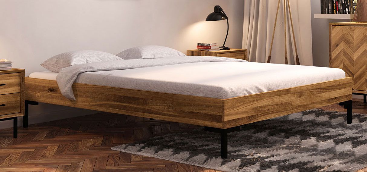 Letto king size "Kumeu" 03, rovere massello selvatico, oliato - 180 x 200 cm (l x p)