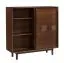 Cassettiera alta / credenza Inginele 03 laccata noce, 111 x 109 x 43 cm, 2 ante scorrevoli, 2 cassetti ad estrazione parziale, 5 scomparti, soggiorno