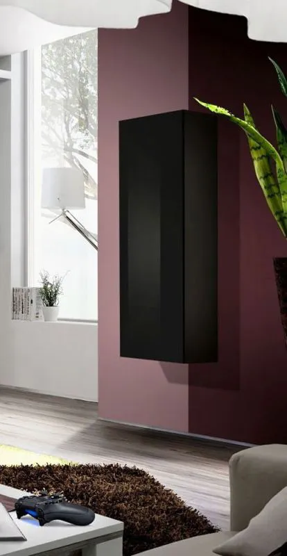 Armadio a muro dal design semplice Raudberg 24, colore: nero - Dimensioni: 126 x 40 x 29 cm (A x L x P), con funzione di apertura a pressione