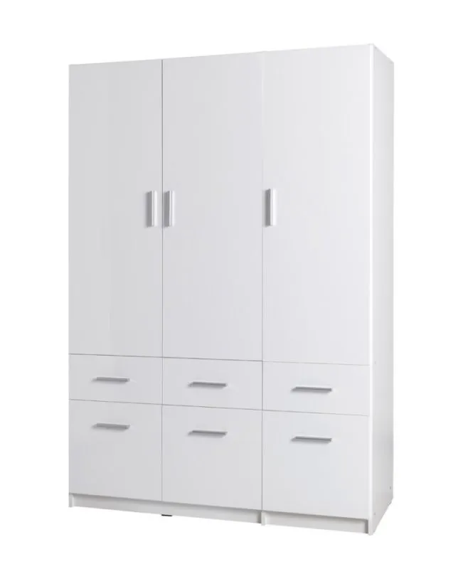 Armadio ad ante battenti "Messini" 04, bianco / bianco lucido - 198 x 136 x 54 cm (h x l x p)