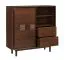 Cassettiera alta / credenza Inginele 03 laccata noce, 111 x 109 x 43 cm, 2 ante scorrevoli, 2 cassetti ad estrazione parziale, 5 scomparti, soggiorno