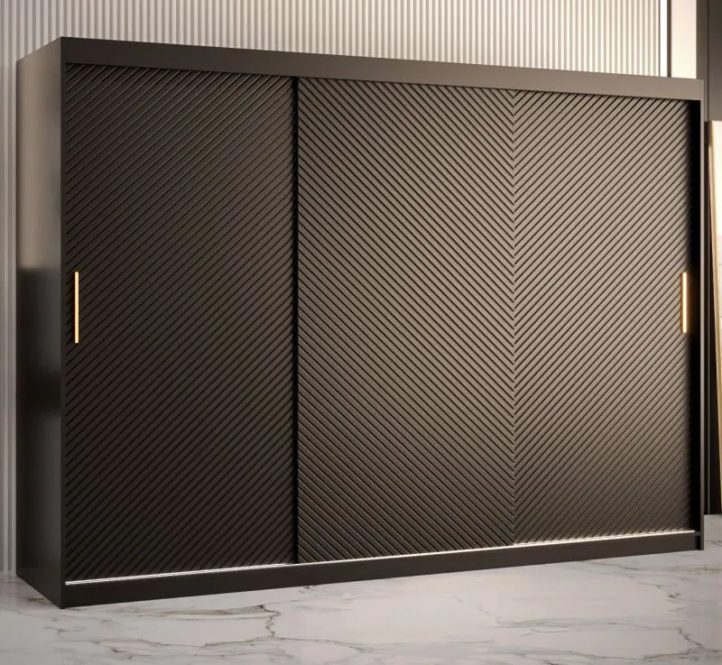 Armadio moderno a 3 ante Balmenhorn 24, nero opaco - 200 x 250 x 62 cm (h x l x p), 10 scomparti e 2 barre appendiabiti