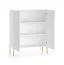 Cassettiera moderna con gambe dorate Taos 02, colore: bianco opaco, design semplice, dimensioni: 120 x 100 x 37 cm, con tre scomparti, per soggiorno