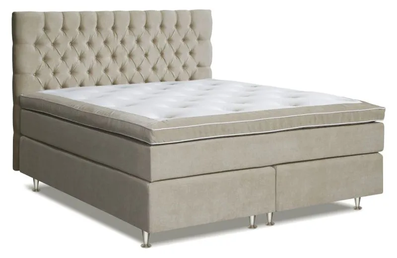 Letto boxspring MINDORO, base: molle Bonnell, materasso: molle insacchettate, topper: schiuma - 160 x 200 cm - beige