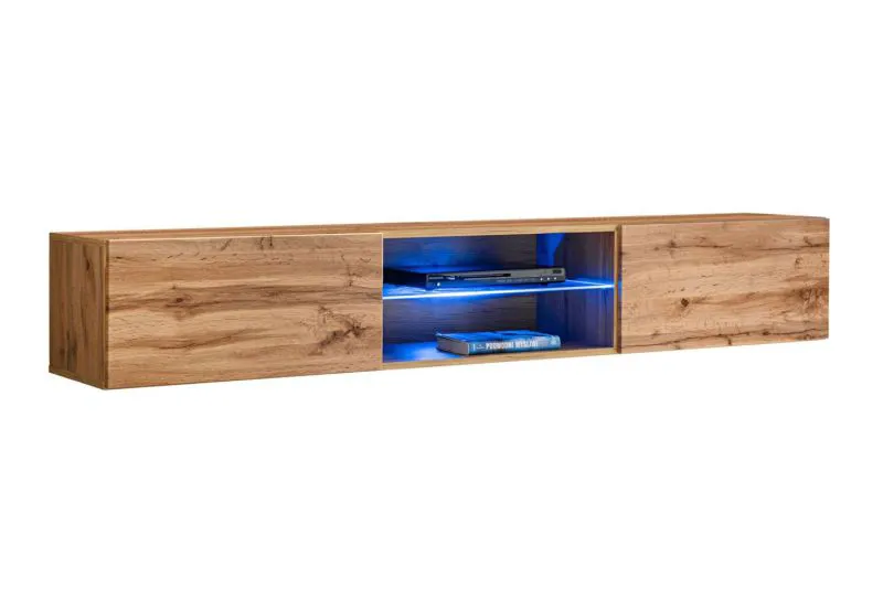 Elegante base TV con illuminazione a LED Möllen 20, colore: rovere Wotan - Dimensioni: 30 x 180 x 40 cm (A x L x P), con quattro scomparti