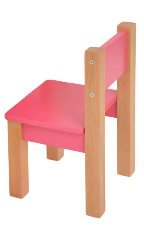 Sedia per bambini "Laurenz" - Set 2 pz, faggio massello naturale / rosa - 50 x 28 x 28 cm (h x l x p)