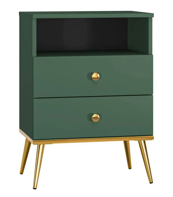 Comodino grande Inari 10, verde foresta - 70 x 50 x 34 cm (h x l x p), con 2 cassetti e 1 scomparto